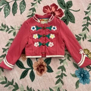 Mini Boden Kids' Floral Appliqué Knit Military Jacket 2-3Y